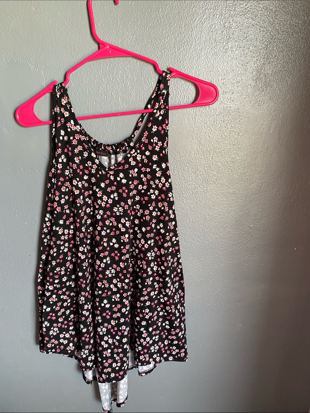 First Love Black Floral Slip Dress with Pink & White Blooms